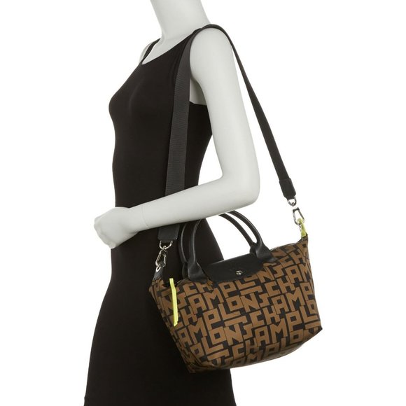 NWT LONGCHAMP Le Pliage LGP Small Crossbody Satchel Bag BLACK Khaki AUTHENTIC - Picture 3 of 14